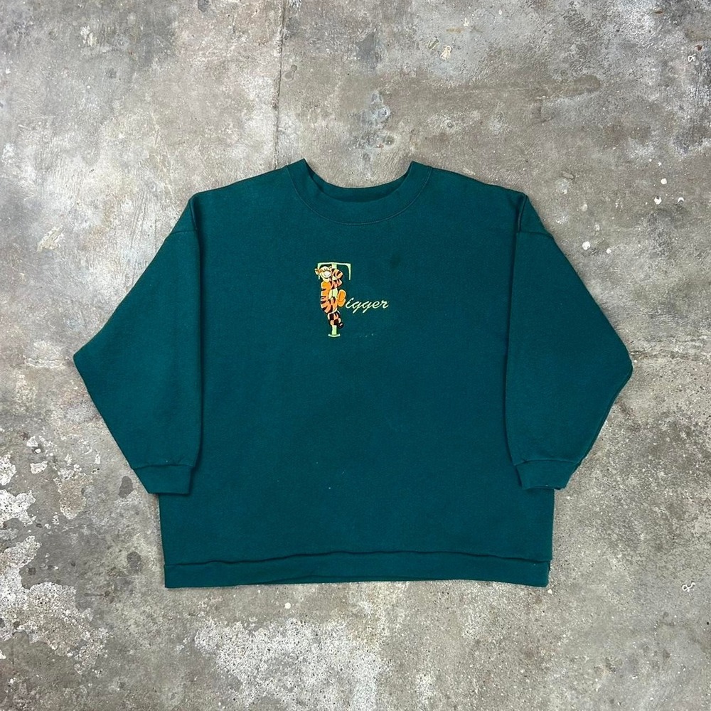 Vintage 90s Disney Tigger Sweatshirt Size XL Green Pooh Crewneck Pullover